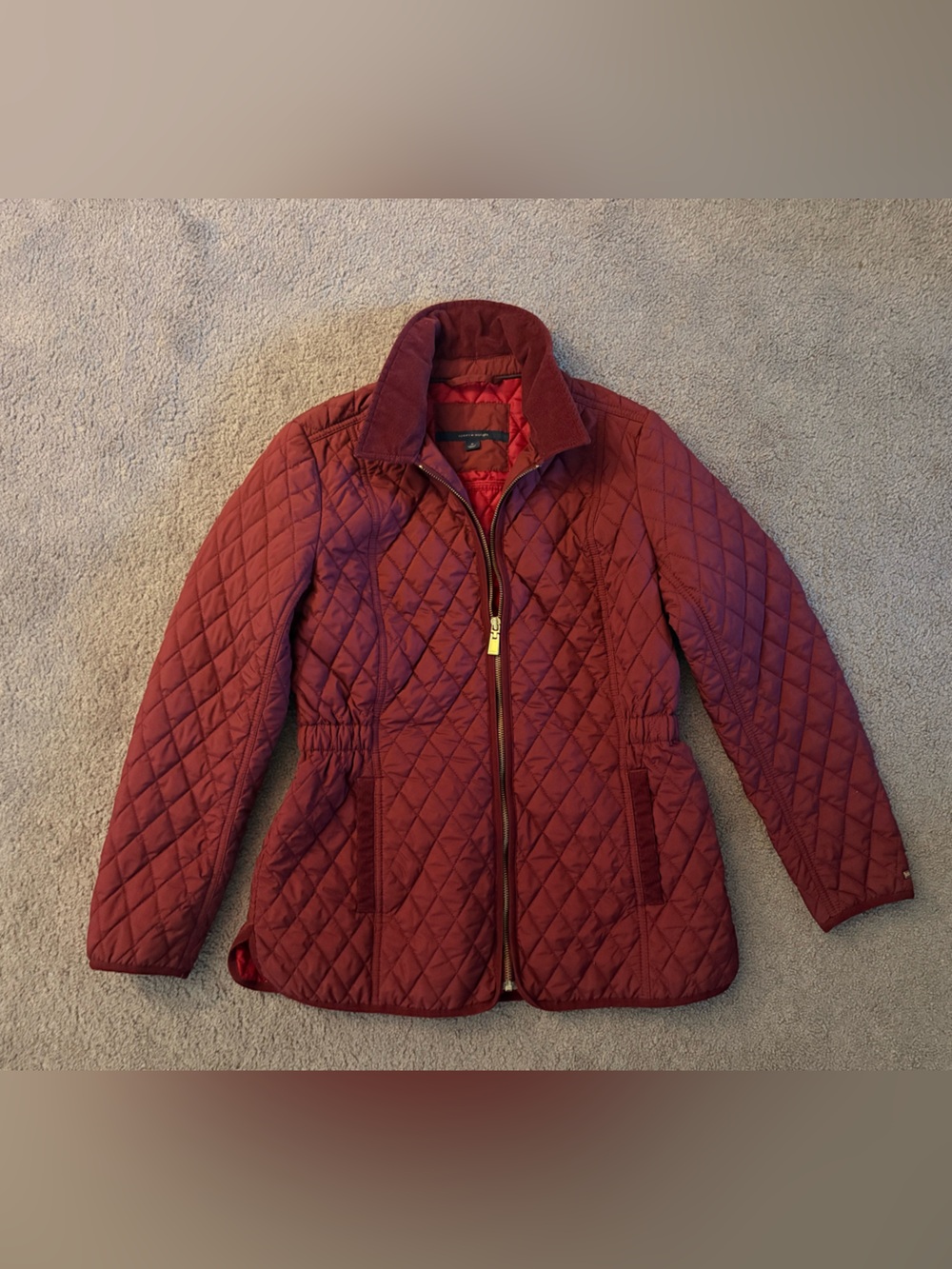 Women’s Quilted Maroon Jacket - Lightweight Zip Front Coat